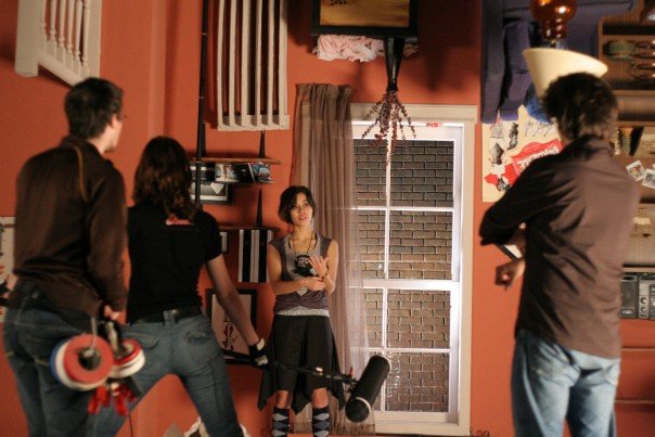 Rebecca Applebaum on the set of Upside-Down Girl